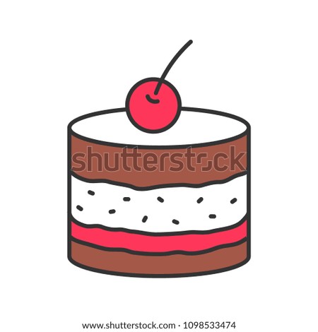 Tiramisu color icon. Cake with cherry. Isolated raster illustration