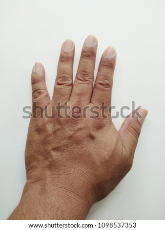 Man's hand on white background
