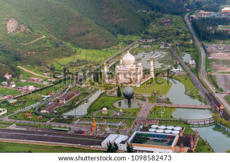 Aerial view of the Jaime Duque entertainment park at the outskirts of Bogota. Colombia Royalty-Free Stock Photo #1098582473
