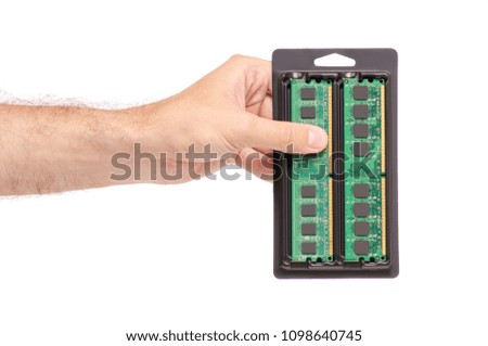 RAM in hand on white background isolation