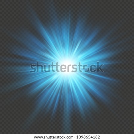Blue glow star burst flare explosion light effect. Isolated on transparent background. EPS 10 vector file