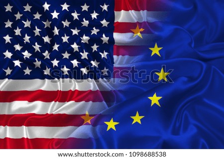 Two flags of USA and the European Union