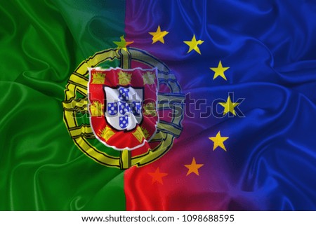 Two flags of Portugal and the European Union