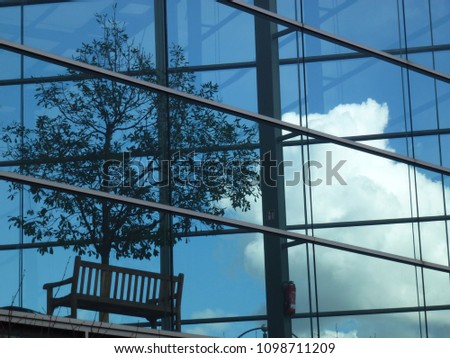 Blue sky behind a geometry office