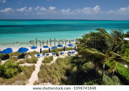 View of Beachfront on Grace Bay in Providenciales, Turks & Caicos Royalty-Free Stock Photo #1098741848