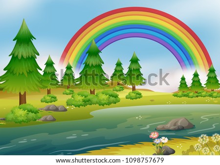 A Beautiful Rainbow River Landscape illustration