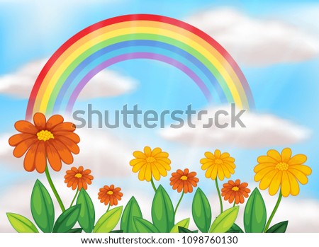 Flower Garden and Beautiful Rainbow illustration