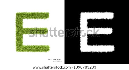 EcoNCEPT Letters E - 3D green grass letters isolated on white background with alpha matte