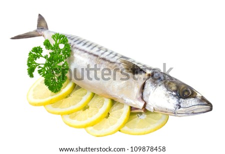 Salted mackerel with lemon on a white background
