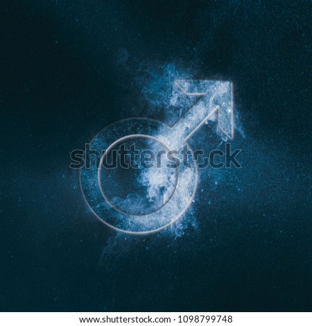 Planet Mars Symbol. Mars sign. Abstract night sky background. 