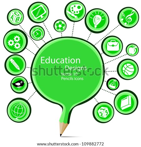 Blank green pencil education designs with symbols icons.