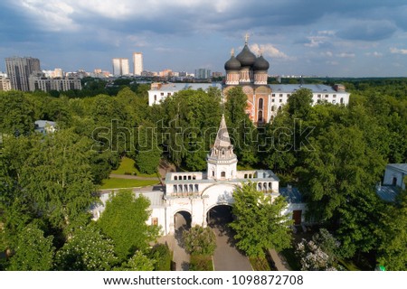 The front gate of the royal estate in Izmailovo. Aerial photography.