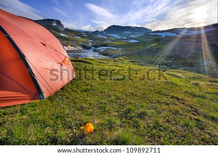 Camping in the Hardangervidda in Norway at Sunrise