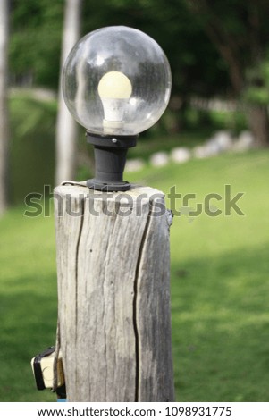 White Lamp pole fence in the daytime, Natural blur background