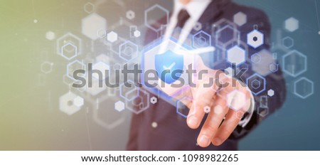 View of a Man holding a Shield web security concept 3d rendering