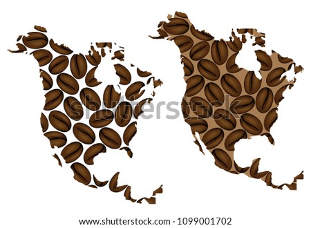 North America -  map of coffee bean, North America map made of coffee beans,