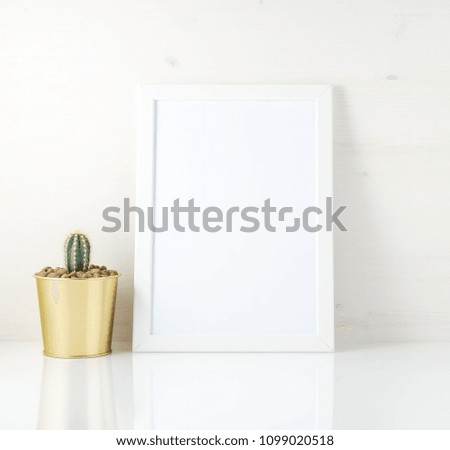 Mockup with clean white frame and succulent on white background