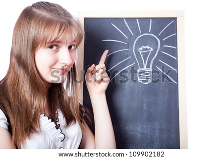 young woman with lightbulb over head