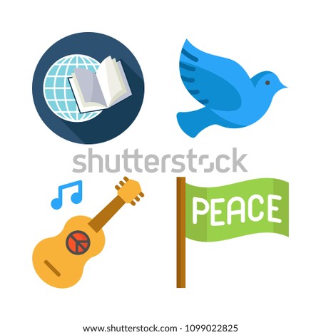 Icons Peace with guitar , pigeon, open book and peace