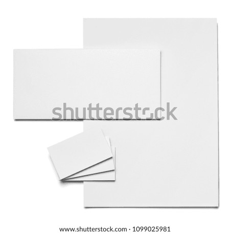 envelope, paper and business card template on white background