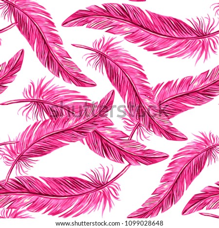 
feathers of a flamingo bird, seamless pattern, vector illustration Royalty-Free Stock Photo #1099028648