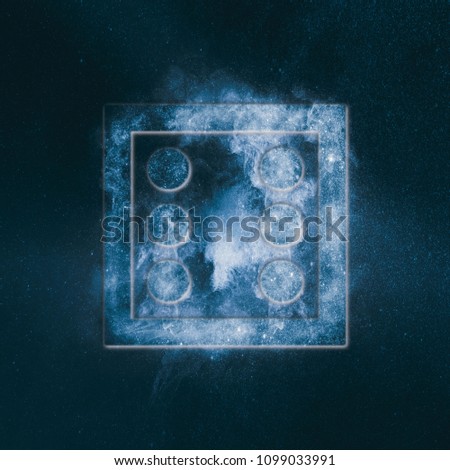 Dice Six at top. Abstract night sky background