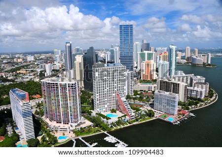 Aerial view of Miami skyline, Miami, Florida, USA