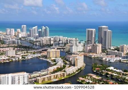 Aerial view of Golden Isles Lake, Golden Isles, Miami, Florida, USA