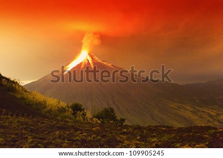 Long Exposure Of Tungurahua Volcano Exploding In The Night Of 29 11 2011 Ecuador Shot With Canon Eos Mark Iv Converted From Raw Large Amount Of Noise Visible At Full Size Royalty-Free Stock Photo #109905245