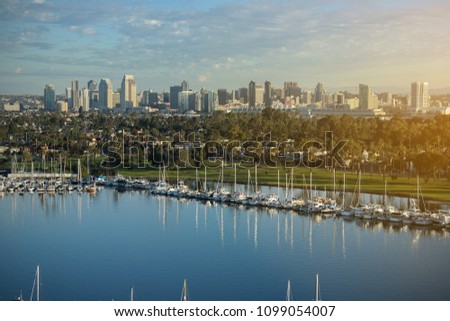 San Diego California, showing a beautiful skyline, with Coronado Island in Foreground.