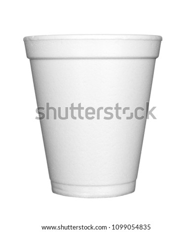 close up of styro foam plastic coffee cup on white background with clipping path Royalty-Free Stock Photo #1099054835