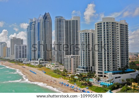 Aerial view of luxury hotels, Miami Beach, Florida, USA