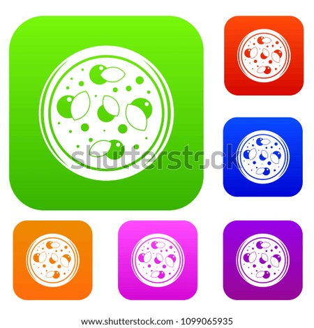 Pizza with greens set icon color in flat style isolated on white. Collection sings illustration