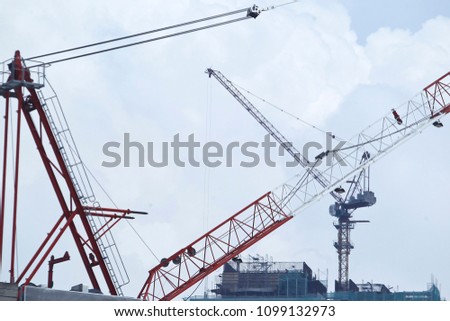 Construction crane parts on construction site 