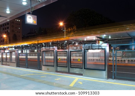 moving car with blur light through the BRT in guangzhou at night Royalty-Free Stock Photo #109913303