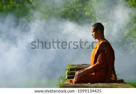 Buddhist monks meditate to calm the mind. The brain will refresh the secretion of Indoine. Make happy Royalty-Free Stock Photo #1099134425