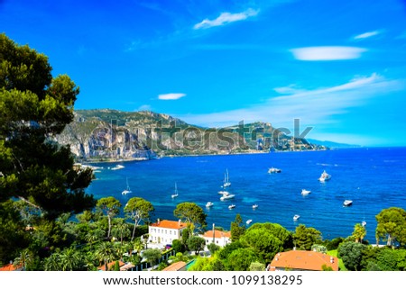 Views of Eze and surrounding landscape on the Cote D'Azur, France Royalty-Free Stock Photo #1099138295