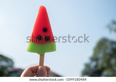 watermelon ice cream stick with hot weather 