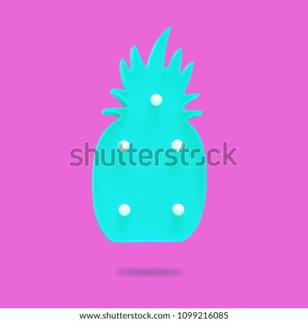 a plastic pineapple lamp with leds over purple background. holiday summer concept