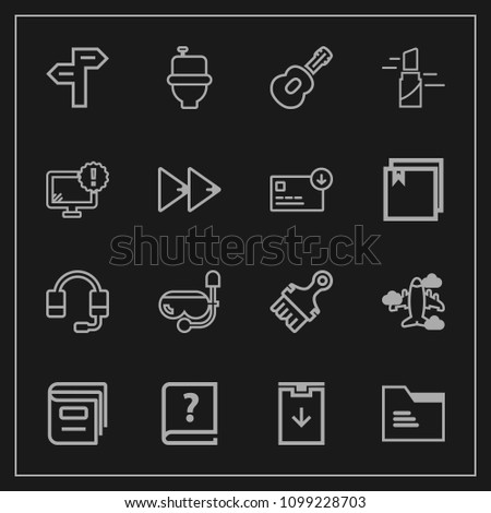 Modern, simple vector icon set on dark background with music, guitar, download, water, flight, mask, file, library, blank, sea, technology, support, direction, travel, business, , toilet, wc icons