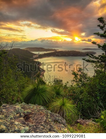Sunset from Passage Peak overlooking Hamilton Island in the Whitsundays