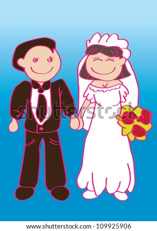 Romantic wedding set - couple standing and holding hands