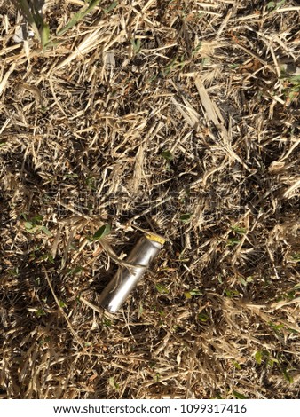 Alkaline battery on the ground. Battery pollution