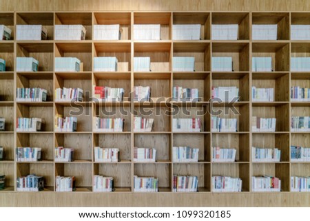 Wooden desks and library interiors