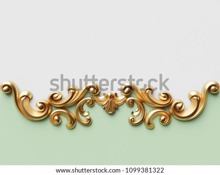 Vintage gold card with ornament decoration. 3D illustration