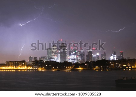Thunder storm over Canary Wharf, London, May 2018