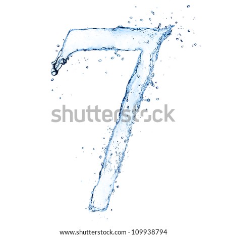 Water splashes number "7" isolated on white background