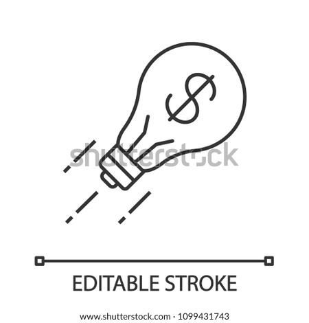 Business idea linear icon. Startup launch. Thin line illustration. Fast business start. Flying light bulb with dollar sign inside. Contour symbol. Vector isolated outline drawing. Editable stroke