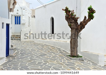 Empty street of small village, Kostos, Paros, Greece