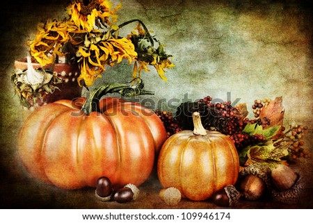 Photo based illustration of a beautiful autumn still life with copy space available.